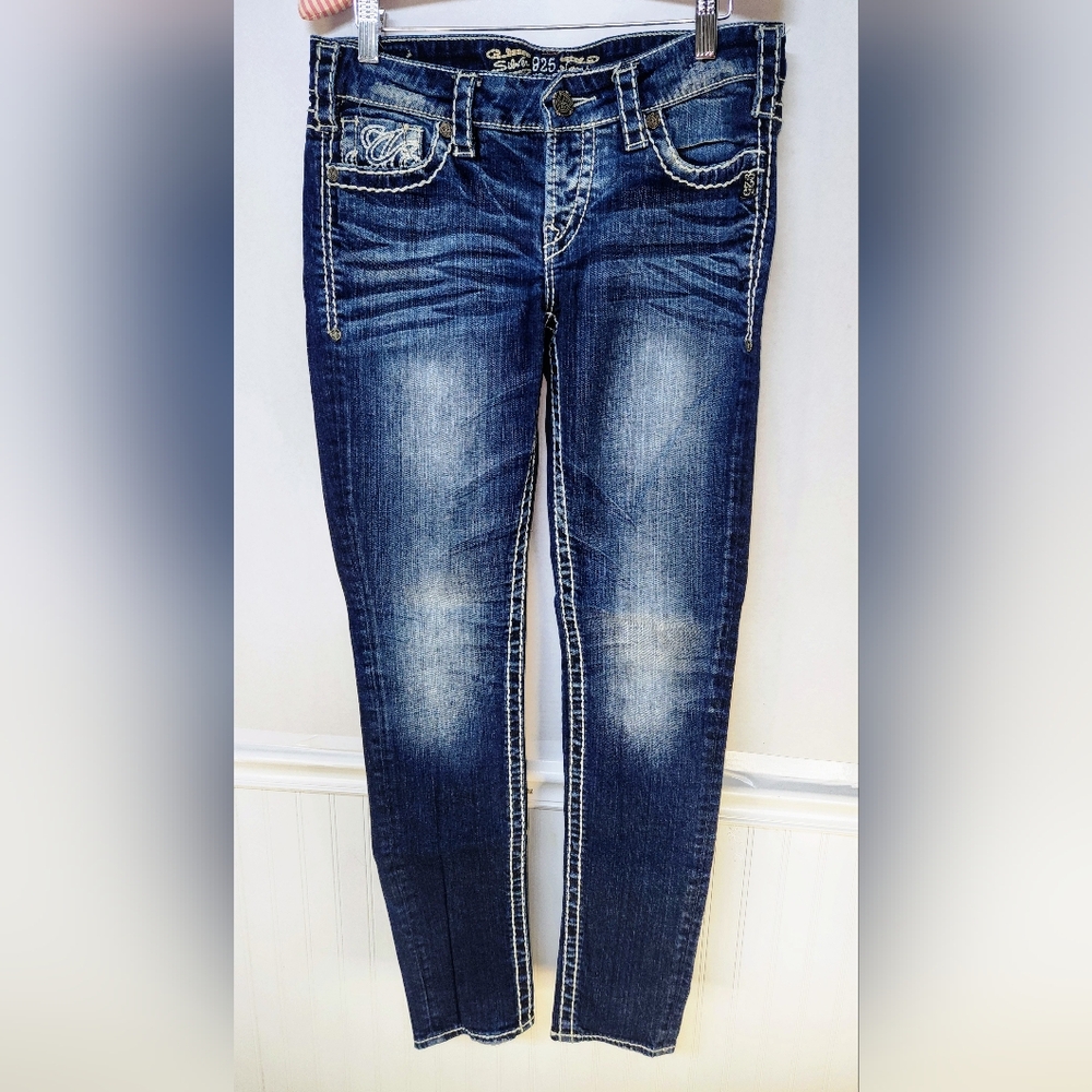 Silver 925 The Dublin Skinny Jeans Womens Stretch Whiskered Thick Stitch W29 L32